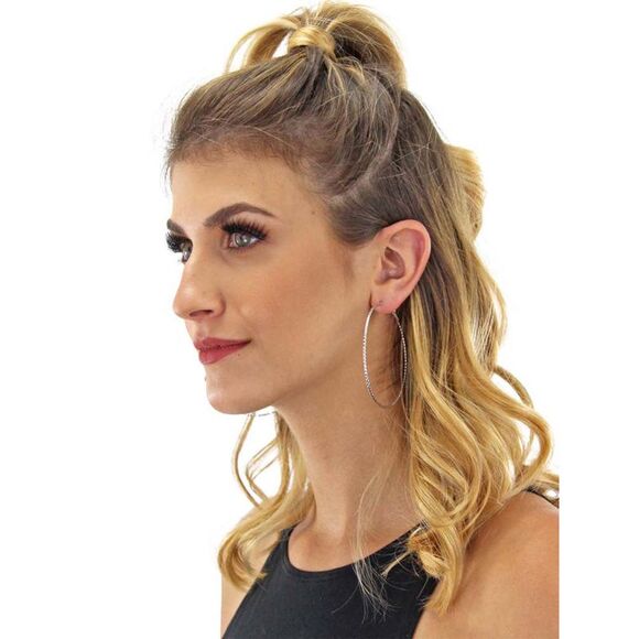 Oversized Textured Metal Hoop Earrings - Picture 8 of 9